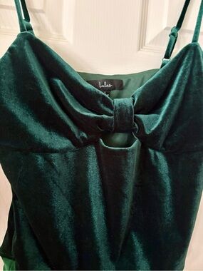Lulu's Deep Green Velvet Bodysuit with Mesh Base